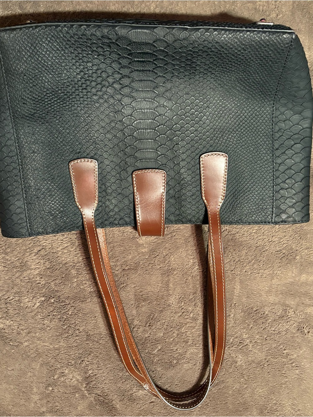 Dooney & Bourke Black Tote with Brown Leather Straps - Picture 2 of 3